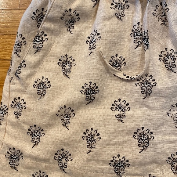 LINEN shorts damask pattern cream black elastic waist drawstring a new day - Picture 3 of 10